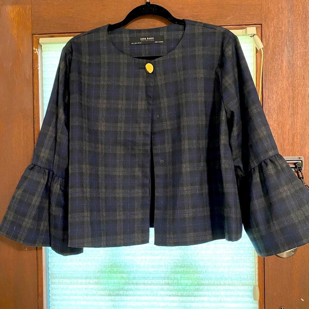 Zara Navy Plaid Blazer